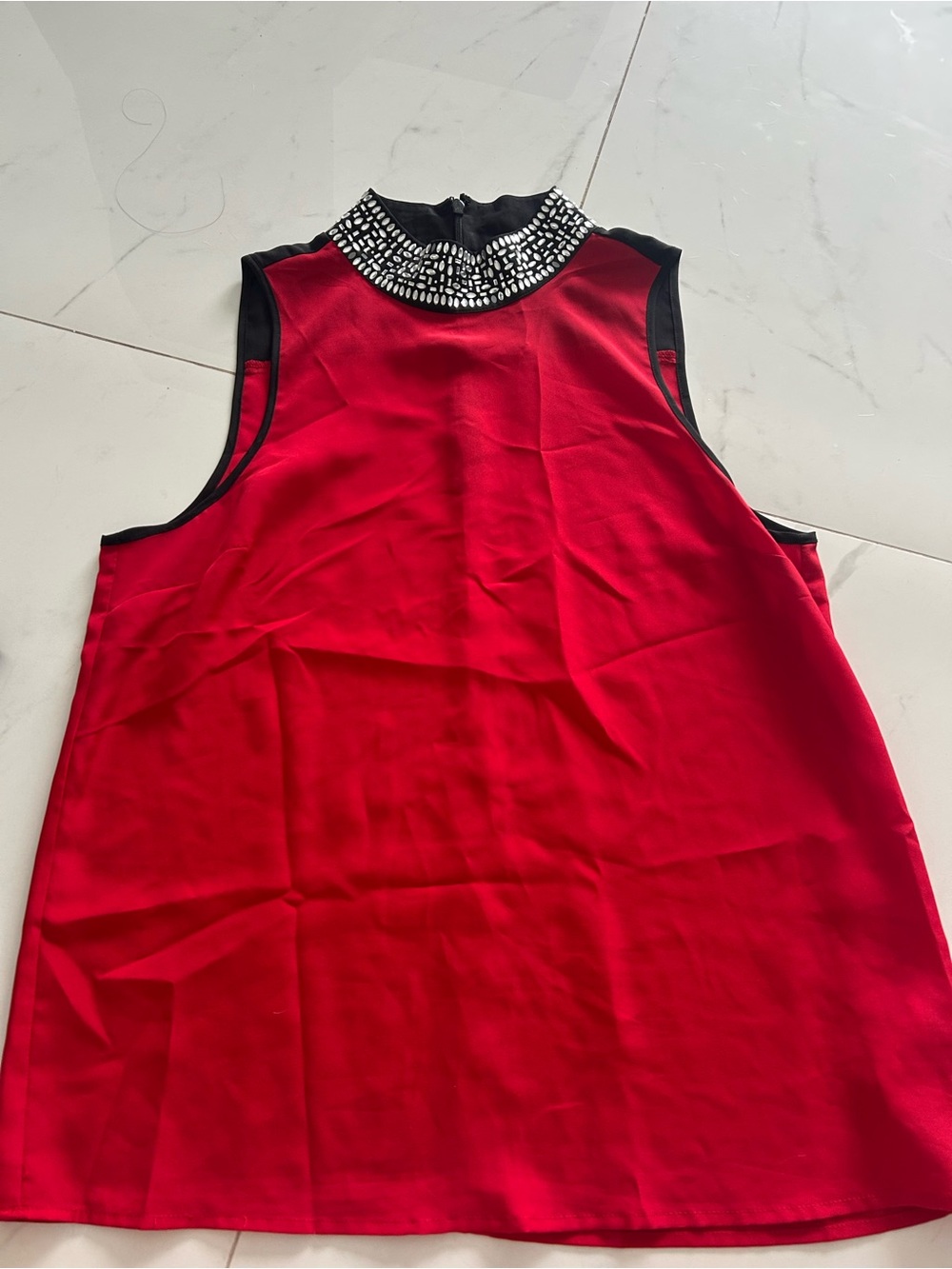 MICHAEL Michael Kors Red Sleeveless Jeweled Mock Neck Top